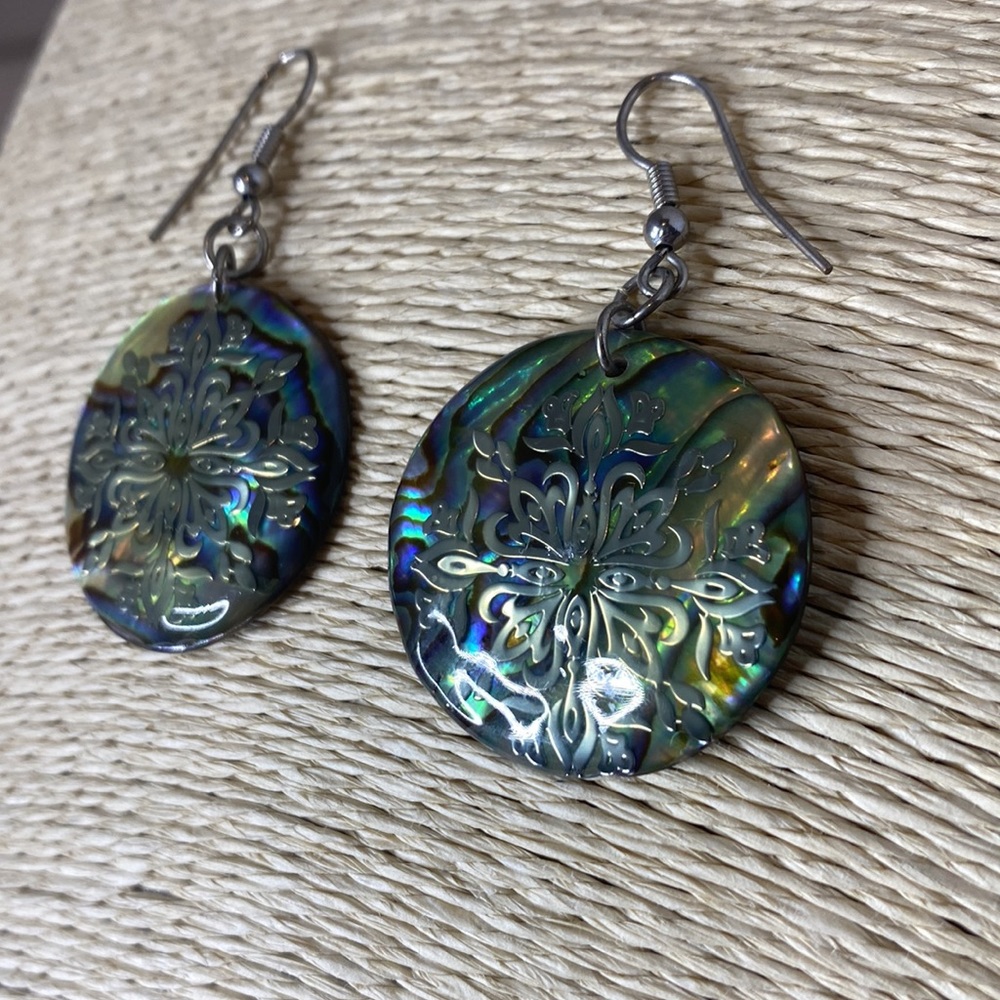 Abalone Shell Round Drop Earrings - image 2